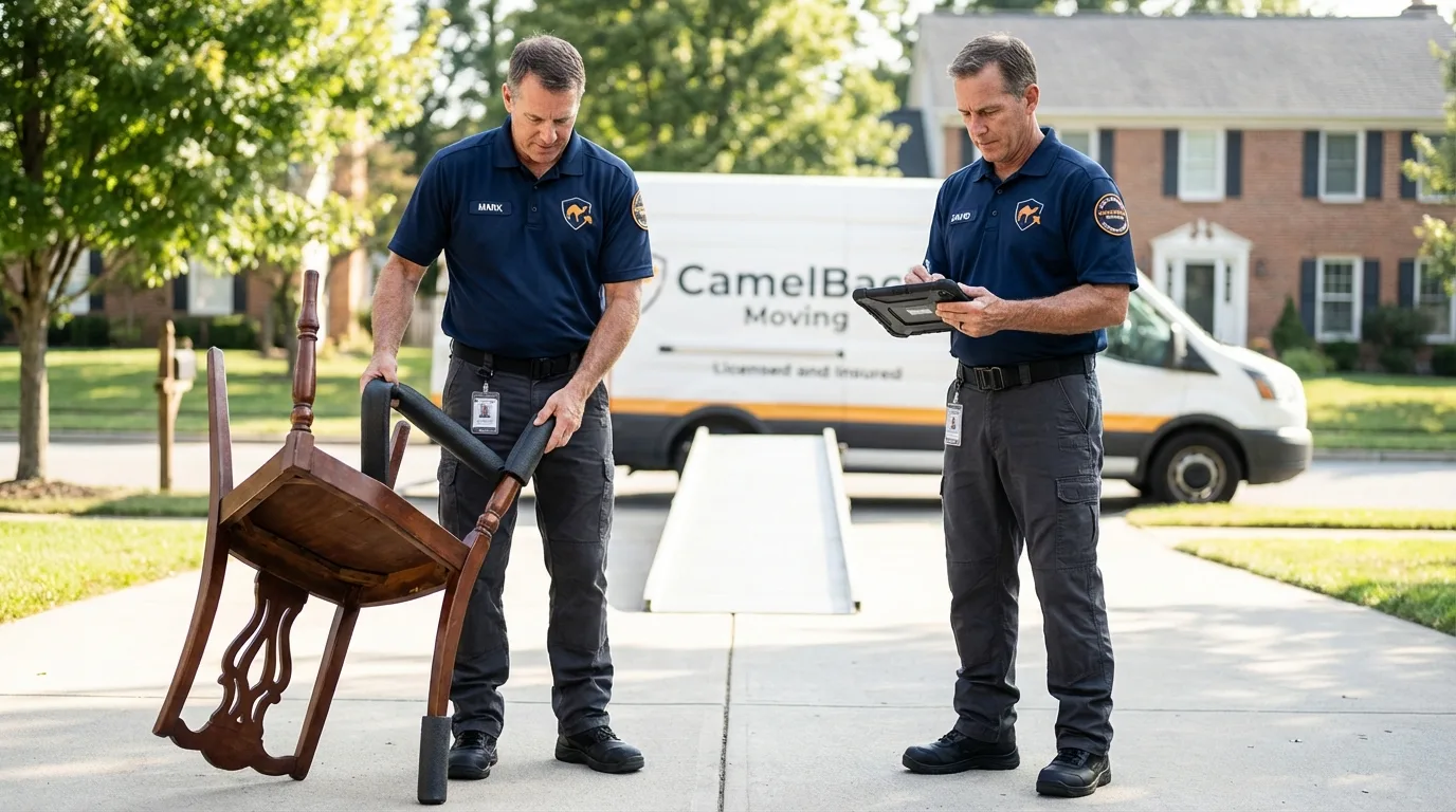 Movers inspecting furniture for damage prevention before loading in Winona, MO